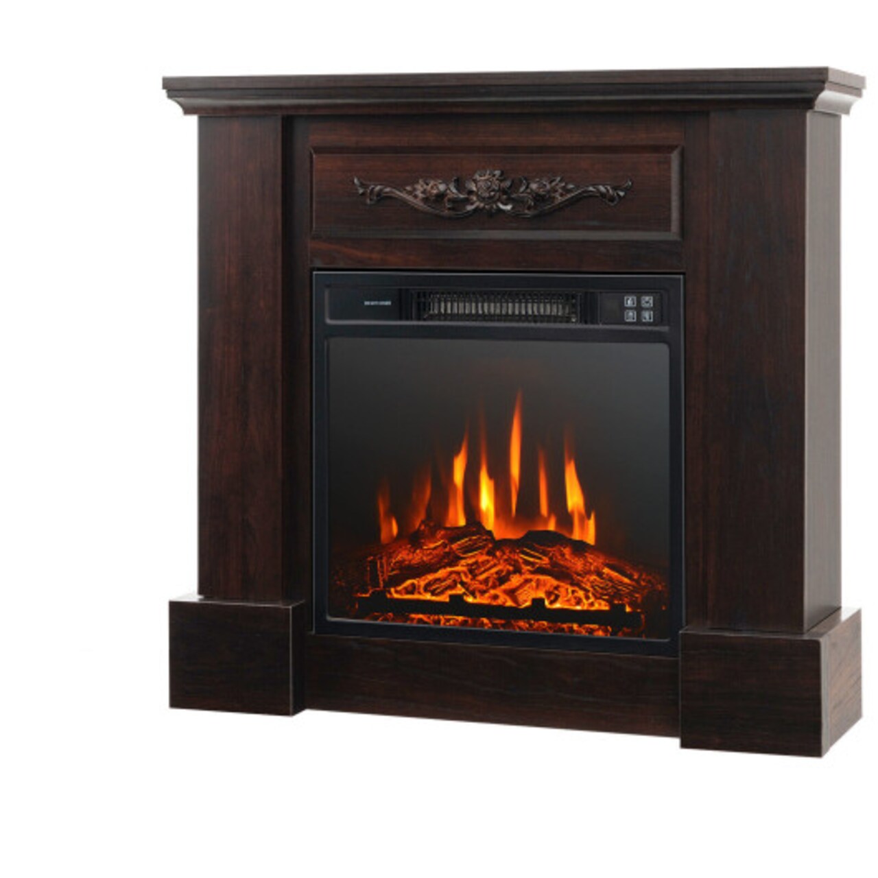 Brown Electric Fireplace Mantel Combo 1400W 400 Sqft 3D Flame Effect